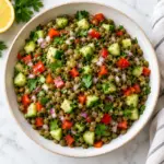 Make-ahead lentil salad in a bowl with lemon dressing