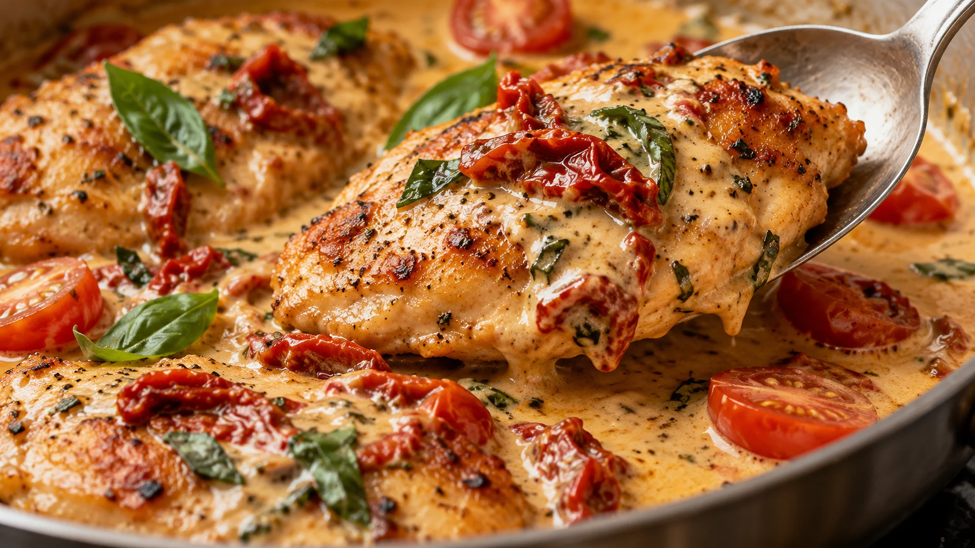 Creamy chicken with the optional cherry tomato variation