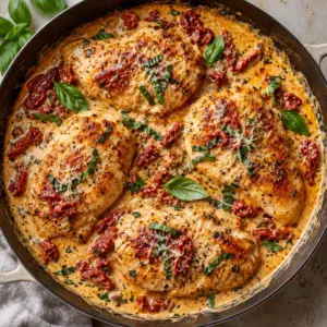 Chicken cutlets in sun-dried tomato Parmesan cream sauce