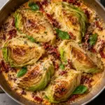 Oven-braised cabbage wedges with sun-dried tomatoes and basil
