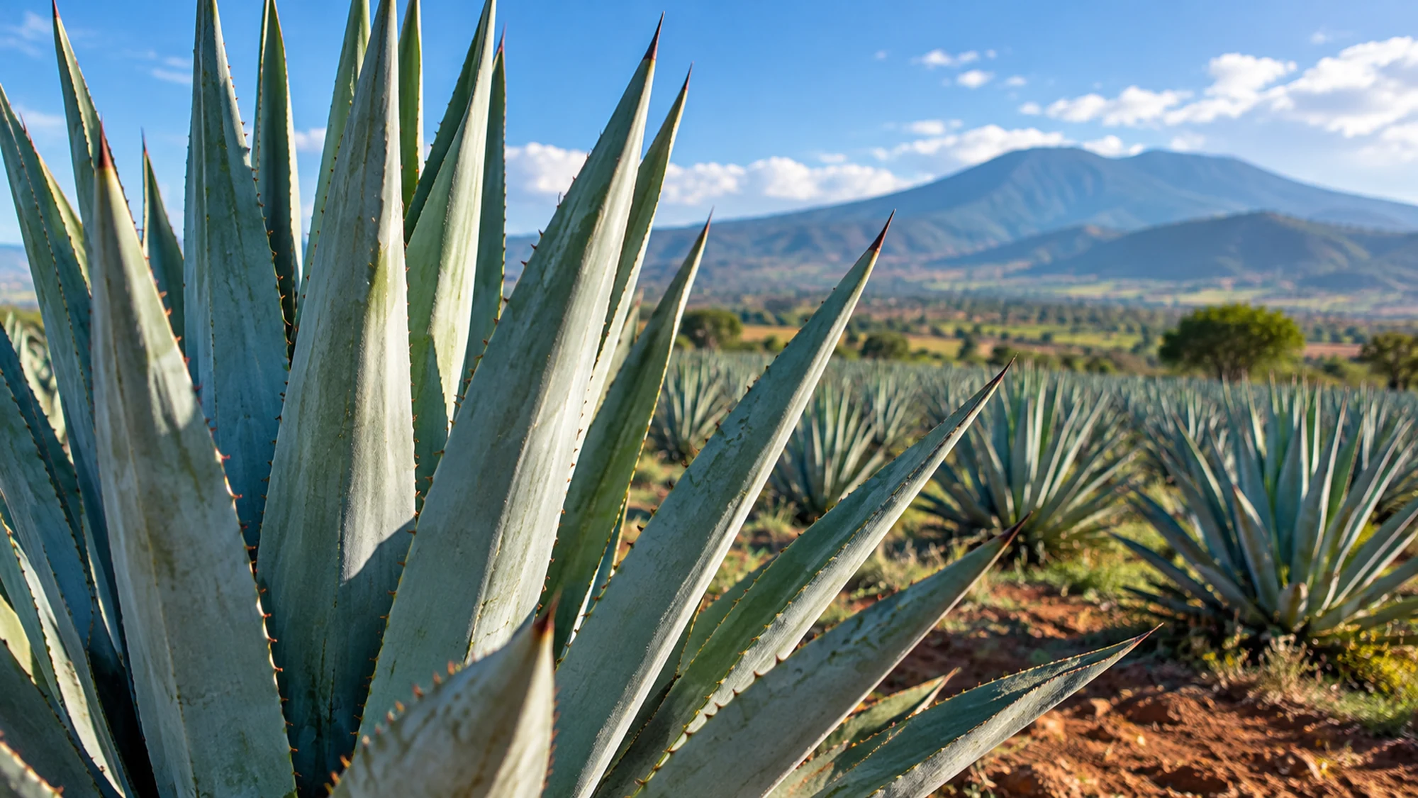 Blue agave leaves in a field, the plant used for tequila