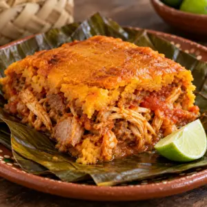 Mucbipollo portion served on a banana leaf