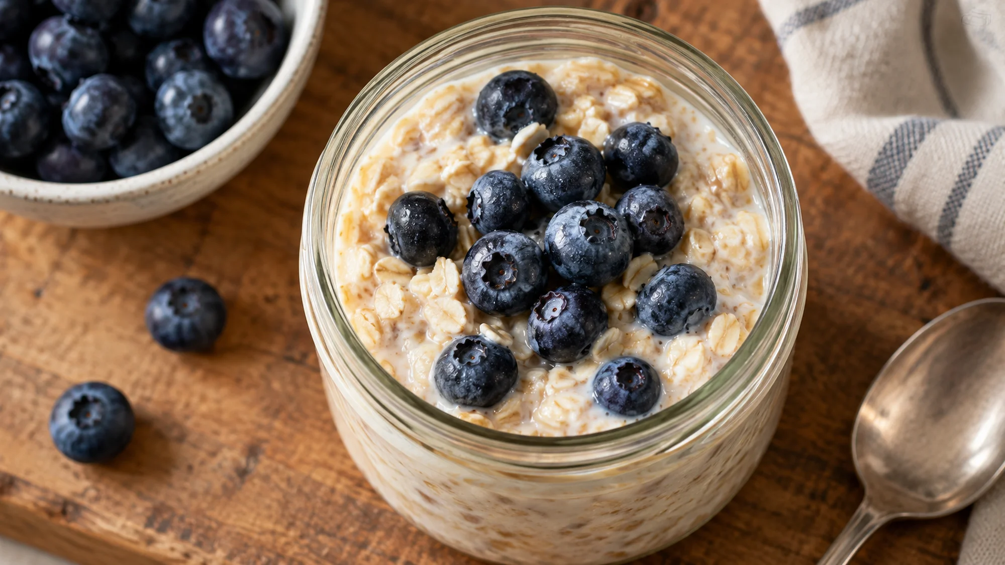 The overnight oats recipe showing hydrated rolled oats