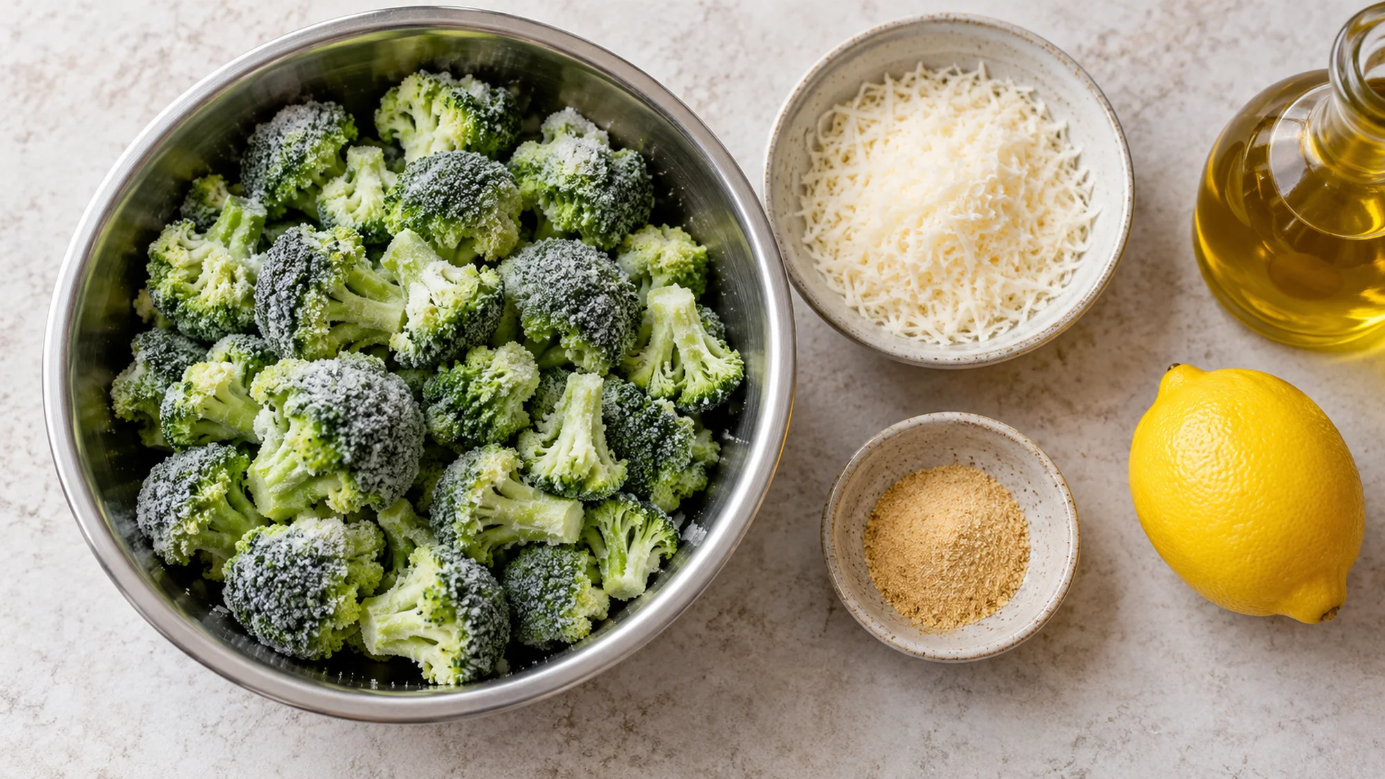 Frozen broccoli florets with Parmesan olive oil and seasonings