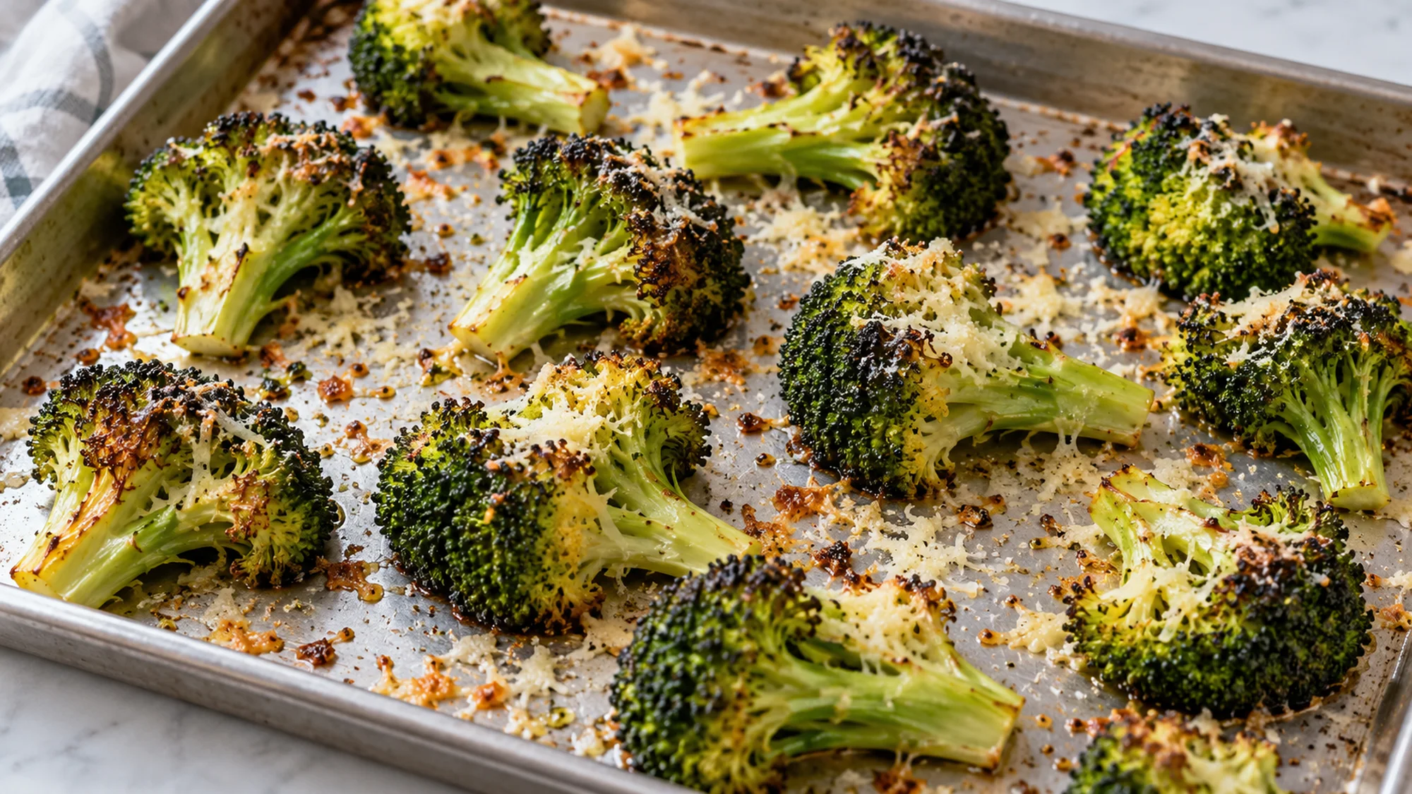 Roasted broccoli with Parmesan on a sheet pan