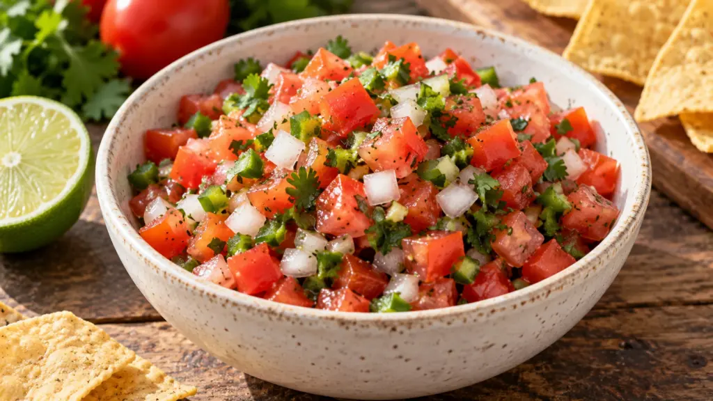 Pico de gallo with diced tomatoes, onion, jalapeno and cilantro