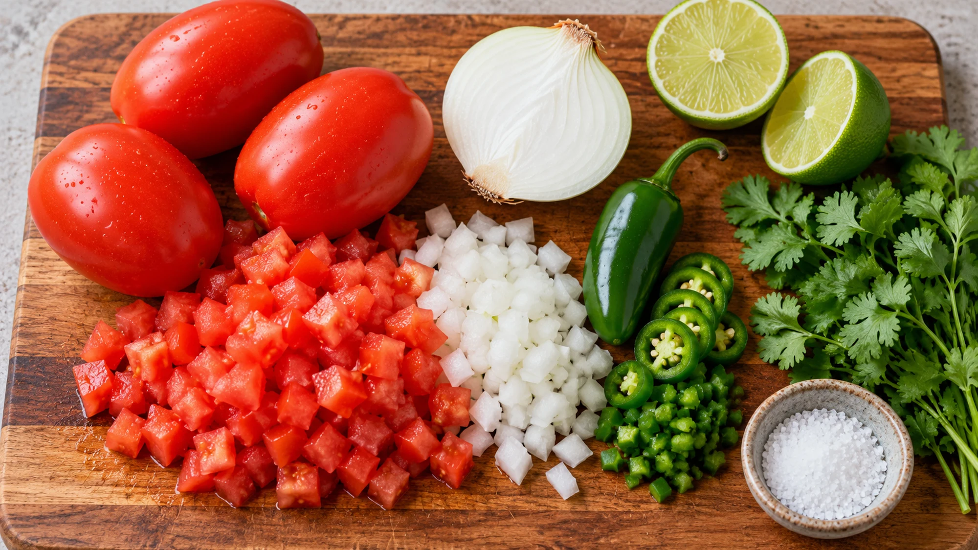 Fresh tomatoes, white onion, lime and cilantro for pico de gallo