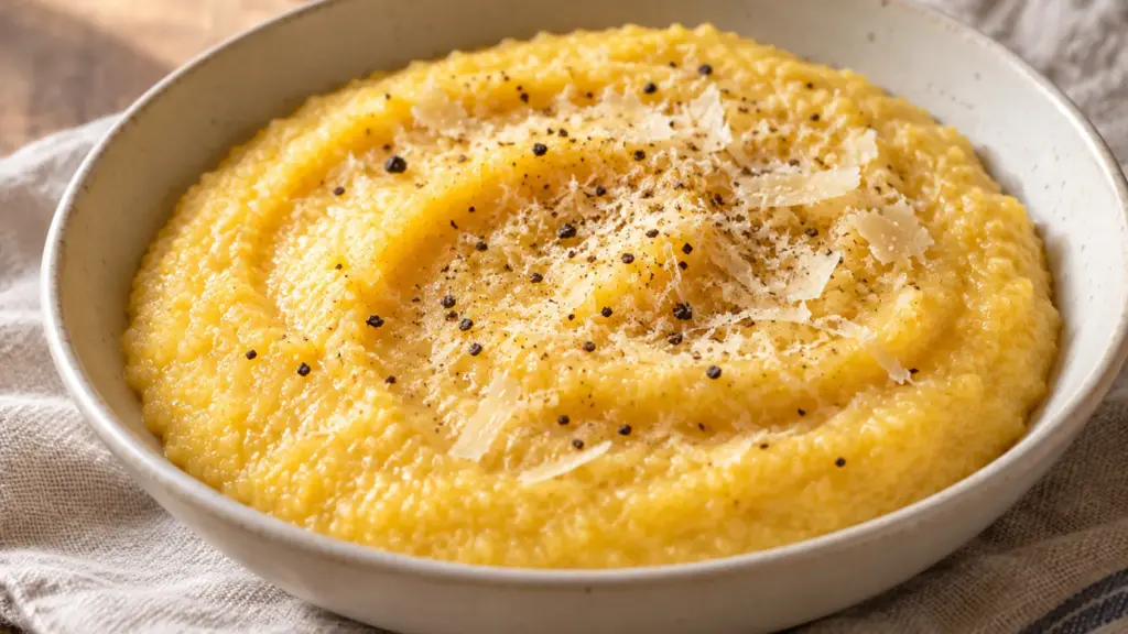 Creamy polenta topped with Parmesan and black pepper