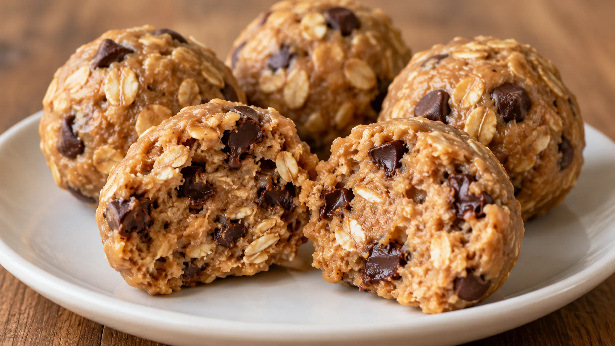 protein balls recipe showing the oat and chocolate center