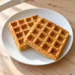 Plain golden protein waffles on a white plate