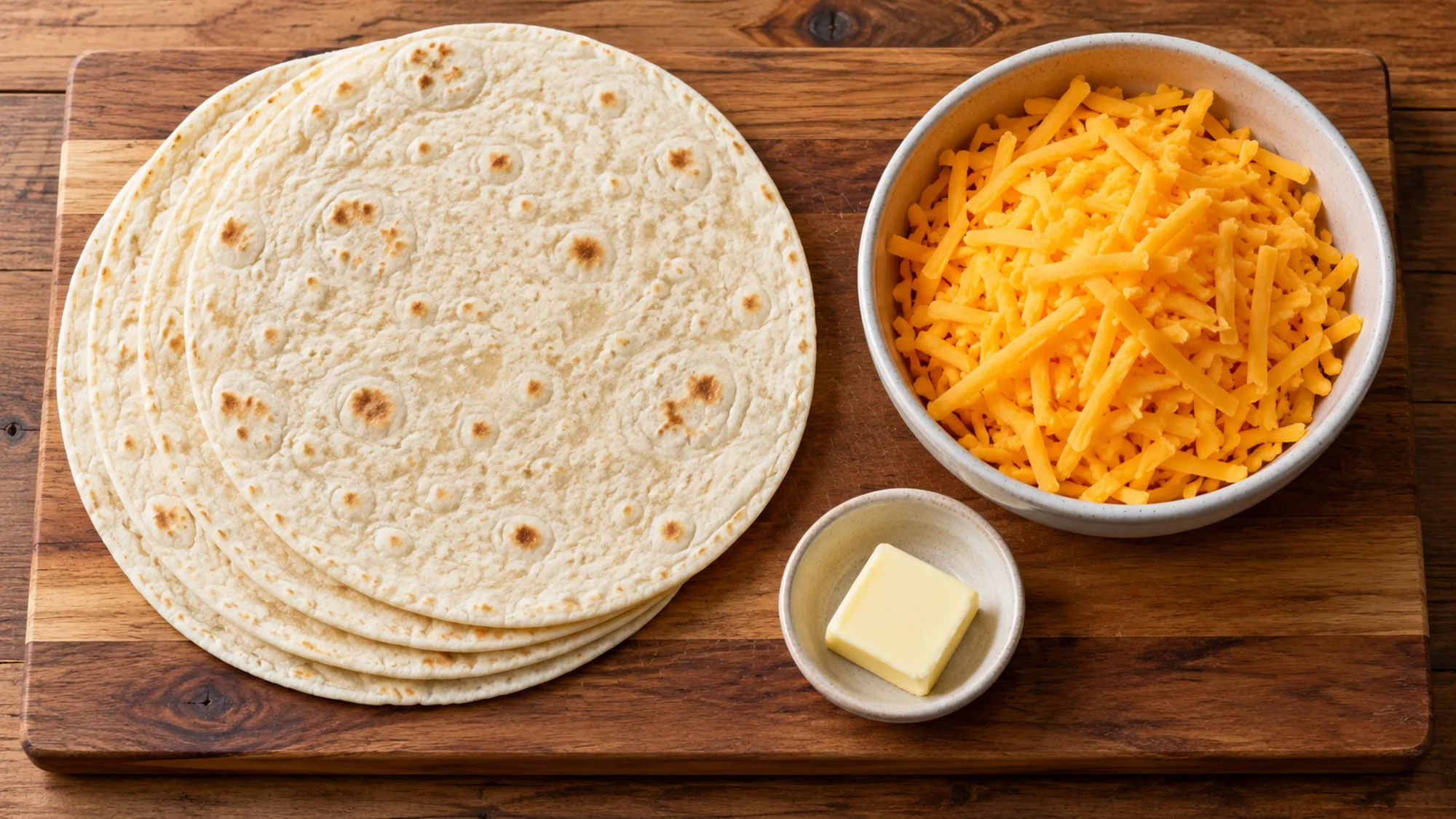 Tortillas cheddar and butter for a quesadilla recipe