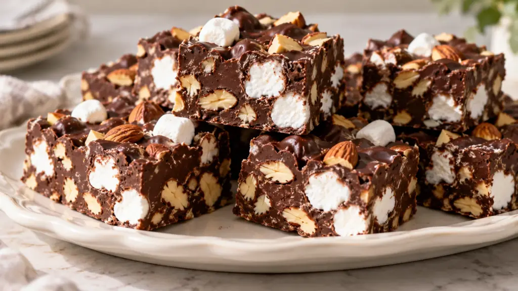 rocky road recipe chocolate marshmallow almond squares