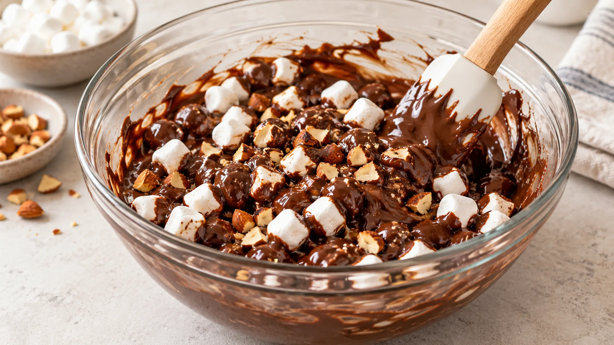 rocky road recipe mixture in a bowl