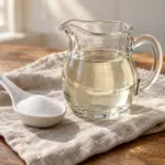 Simple syrup recipe in a small clear glass jug