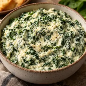 Spinach dip recipe with finely chopped leaves and a creamy Parmesan base