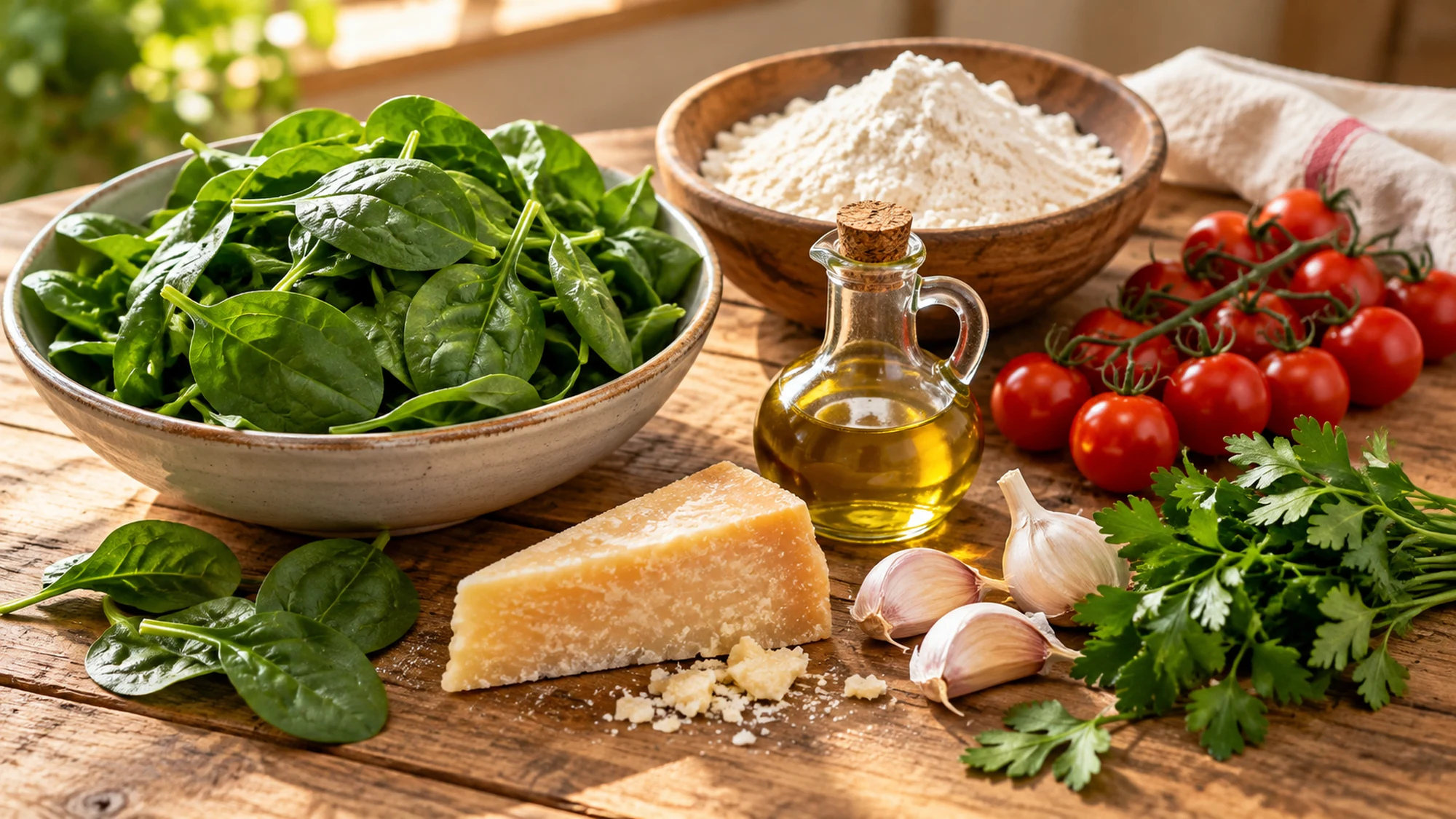 Ingredients for spinach pici pasta