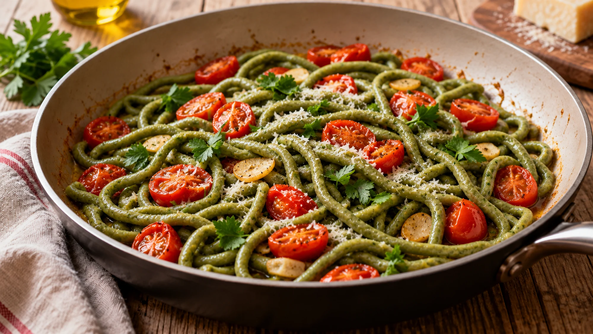 spinach pici pasta serving suggestion