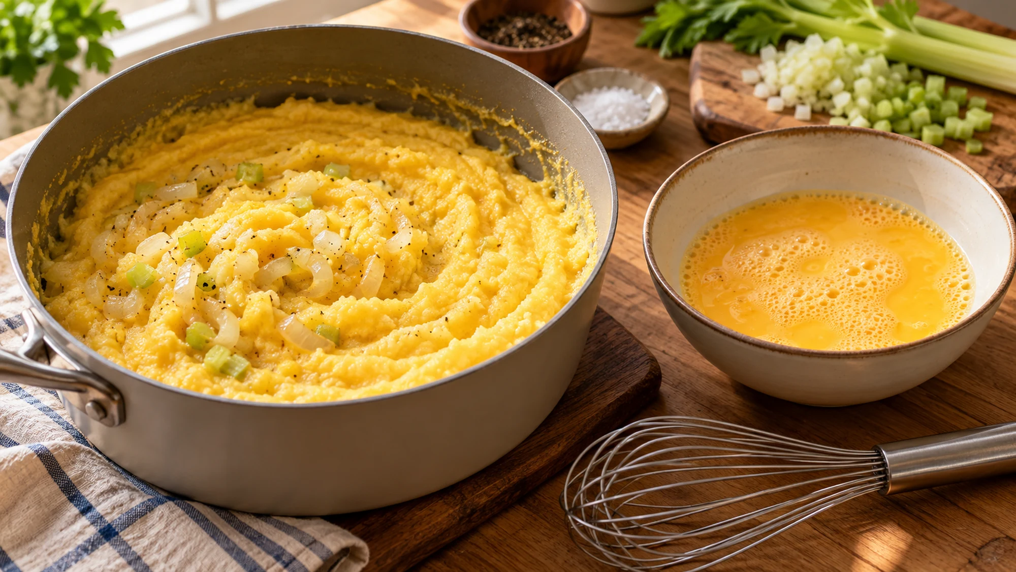 Preparing spoonbread dressing