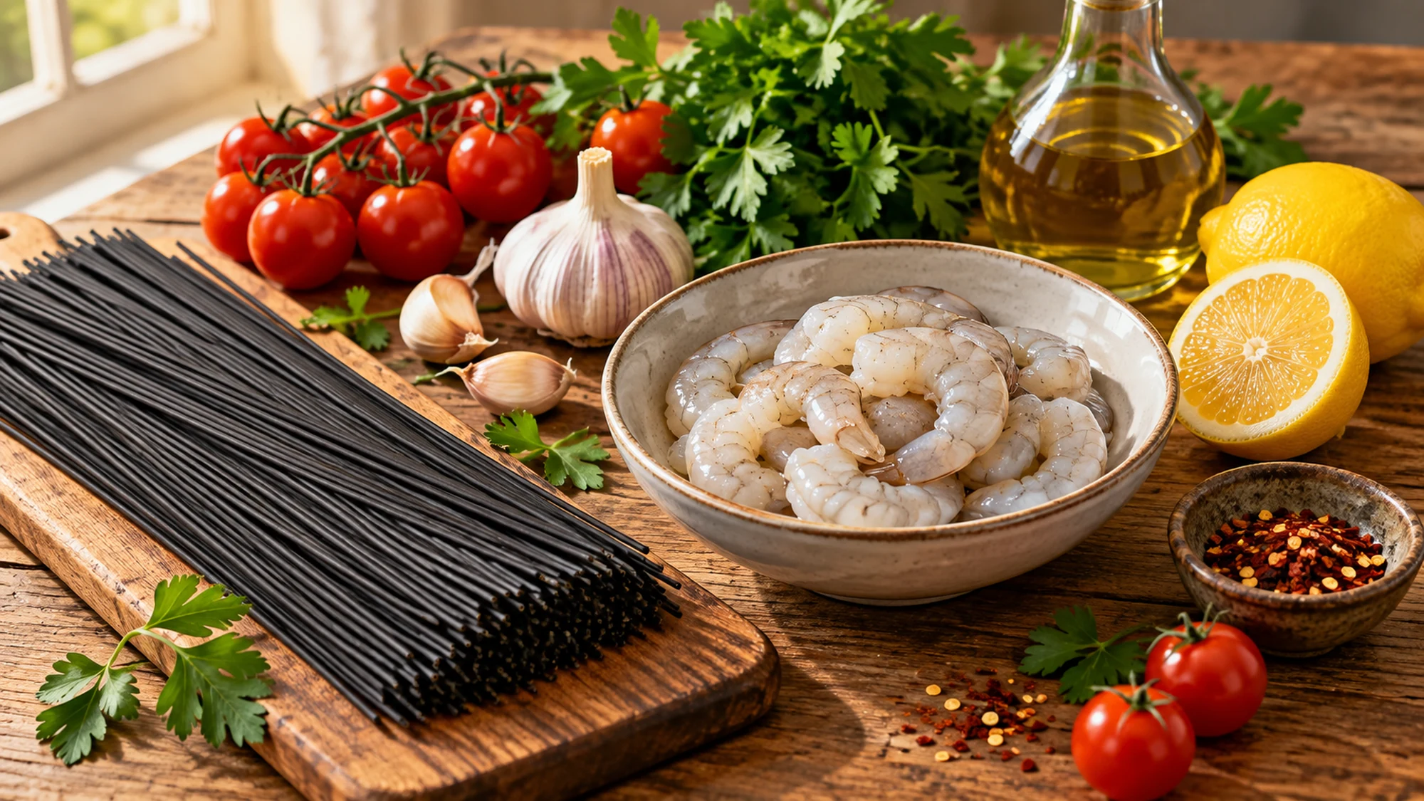 Ingredients for squid ink pasta