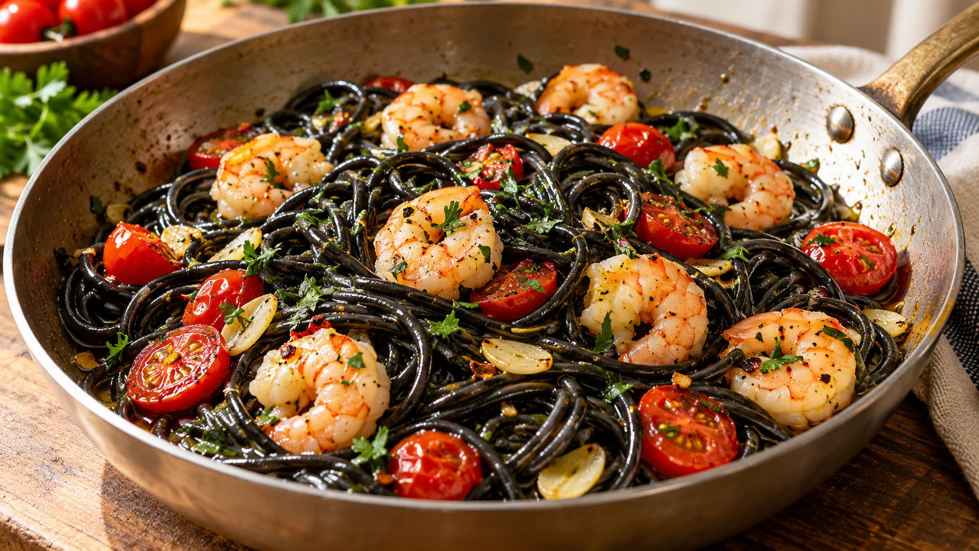 Preparing squid ink pasta