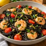squid ink pasta ready to serve