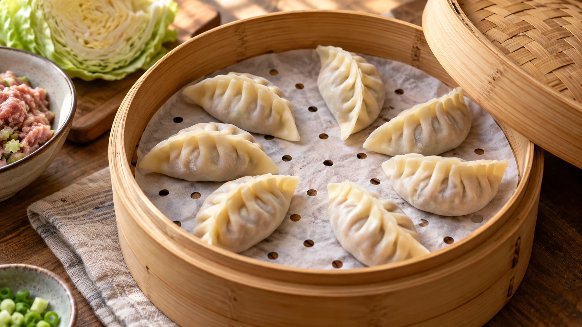 Preparing steamed dumplings