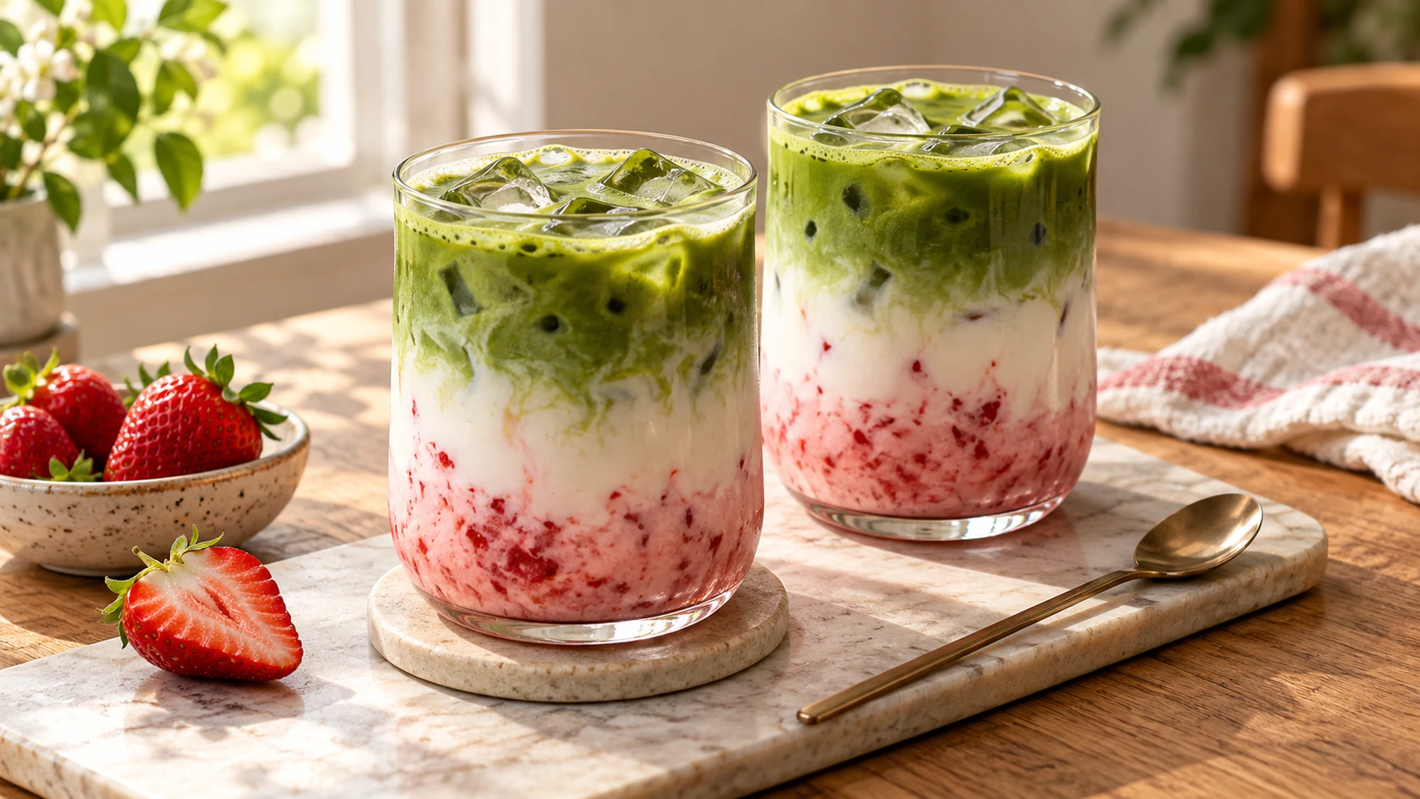strawberry matcha latte serving suggestion