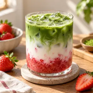 strawberry matcha latte ready to serve