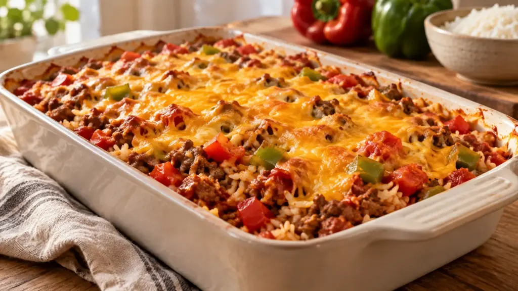 stuffed pepper casserole served with its measured ingredients