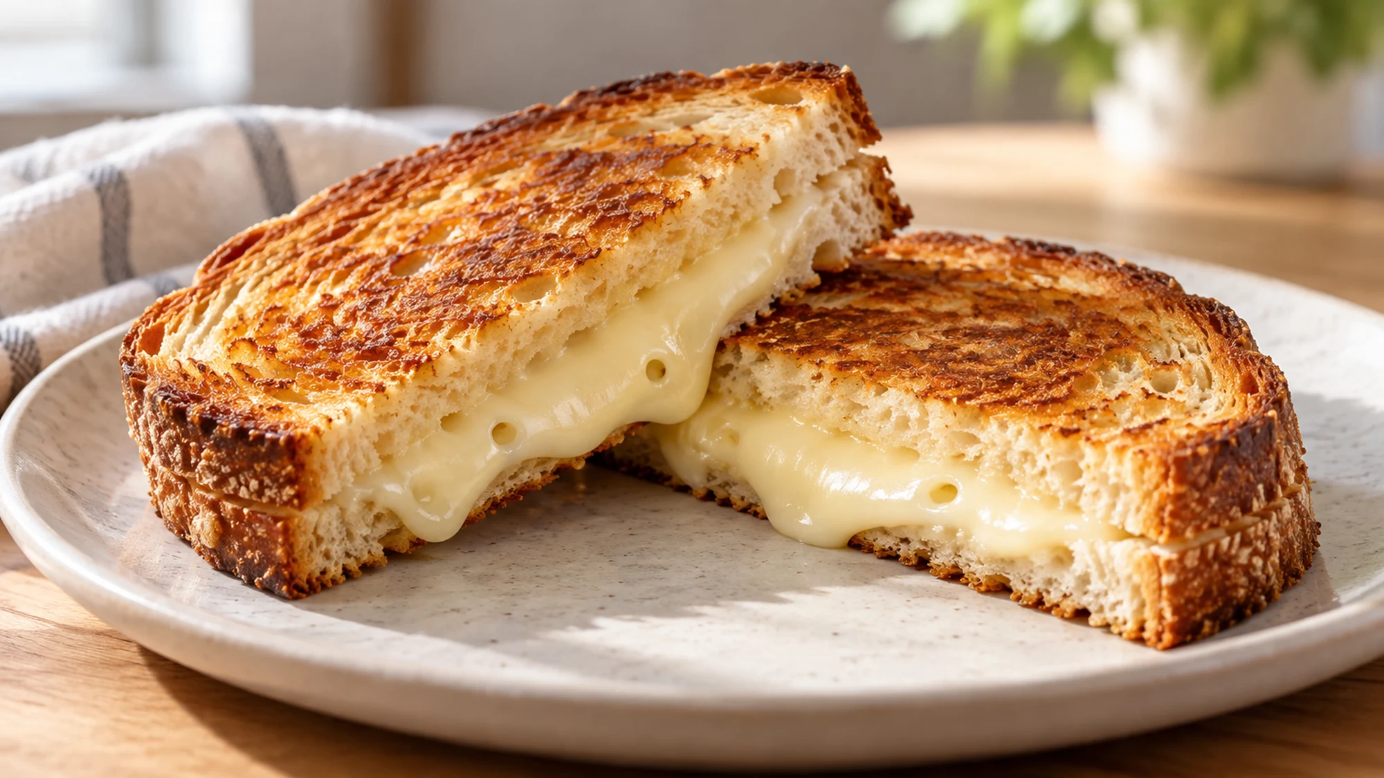 Swiss cheese melted inside a toasted sandwich