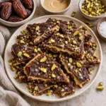 Overhead tahini date bark ready to serve