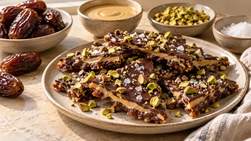 tahini date bark served with its measured ingredients