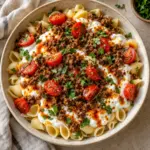 Overhead Turkish pasta ready to serve