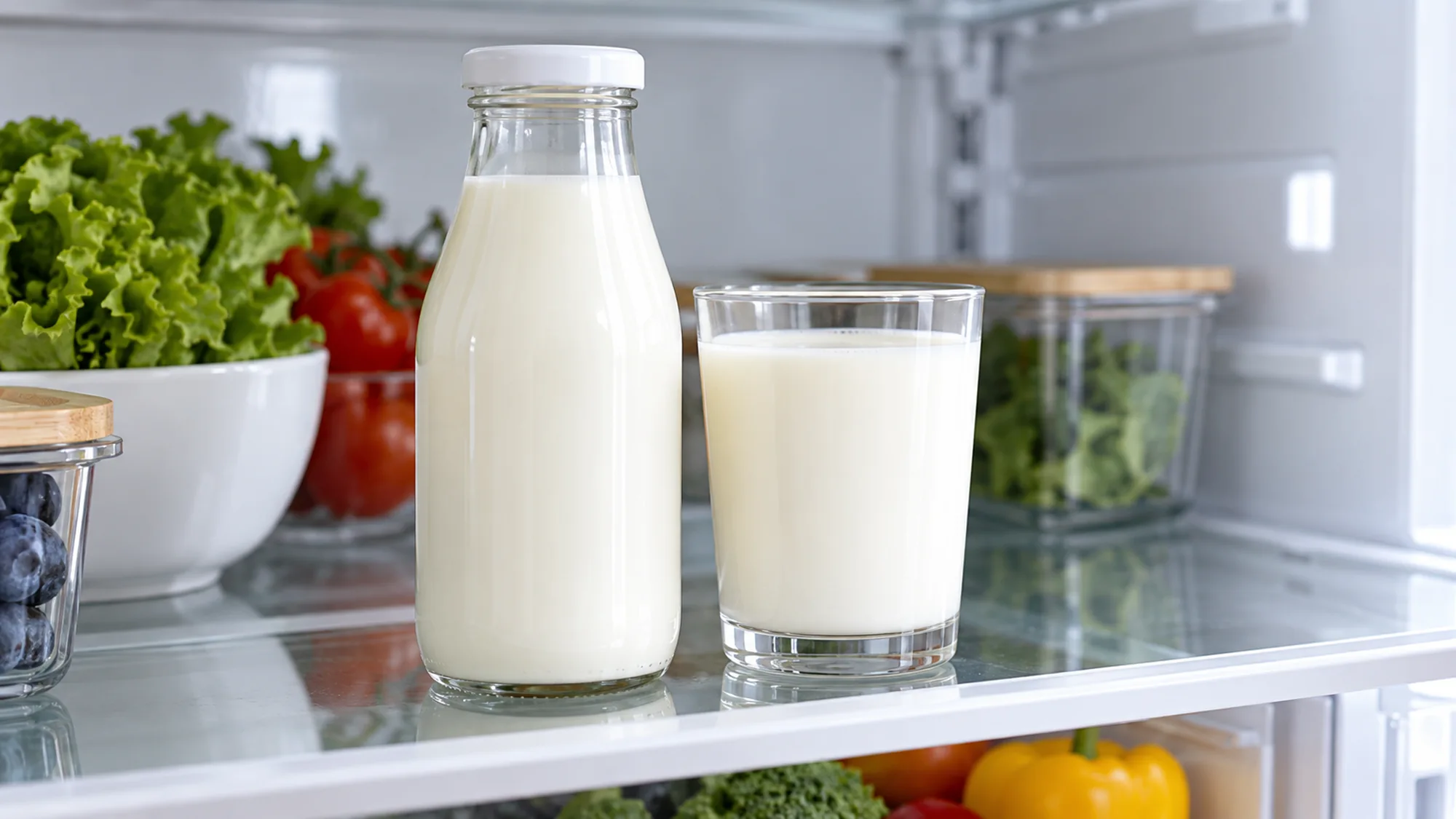 What is a probiotic drink? Cultured milk bottle kept on a refrigerator shelf