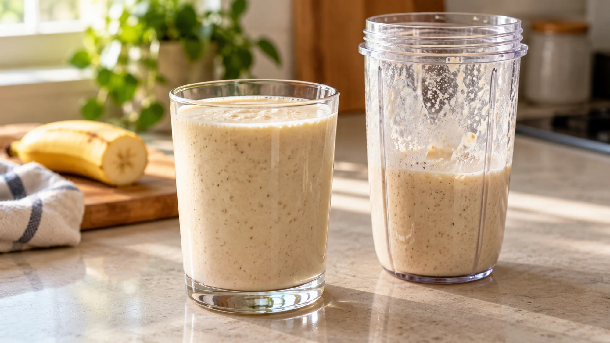 Banana shake prepared with whey isolate and whey protein powders