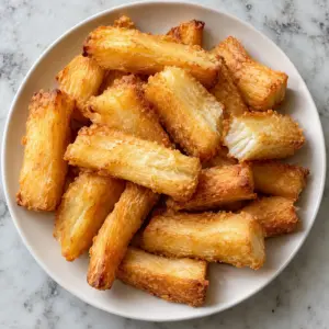 Golden yuca fries ready to serve